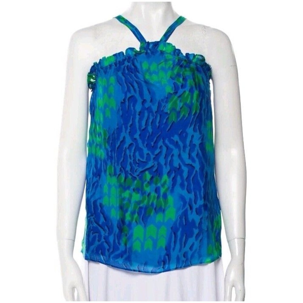 Ramy Brook Halter Top XS Blue/ Green Animal Print Silk Blend Y2K 90s Retro Fun